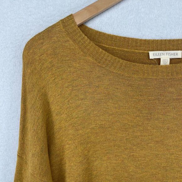 EILEEN FISHER Sweater XS Cozy Viscose Stretch Boat Neck Rib Trim Pullover Yellow - Picture 9 of 16